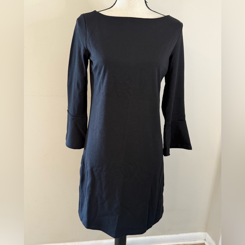 Gap black Y2K midi dress cropped wide sleeve cuffs back zip soft stretch SZ XS